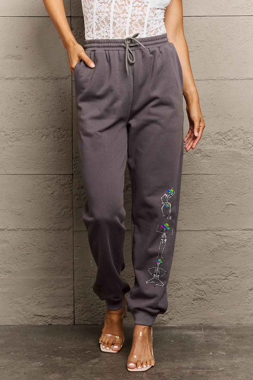 My Jilly Pop Simply Love Full Size SKELETON Graphic Sweatpants