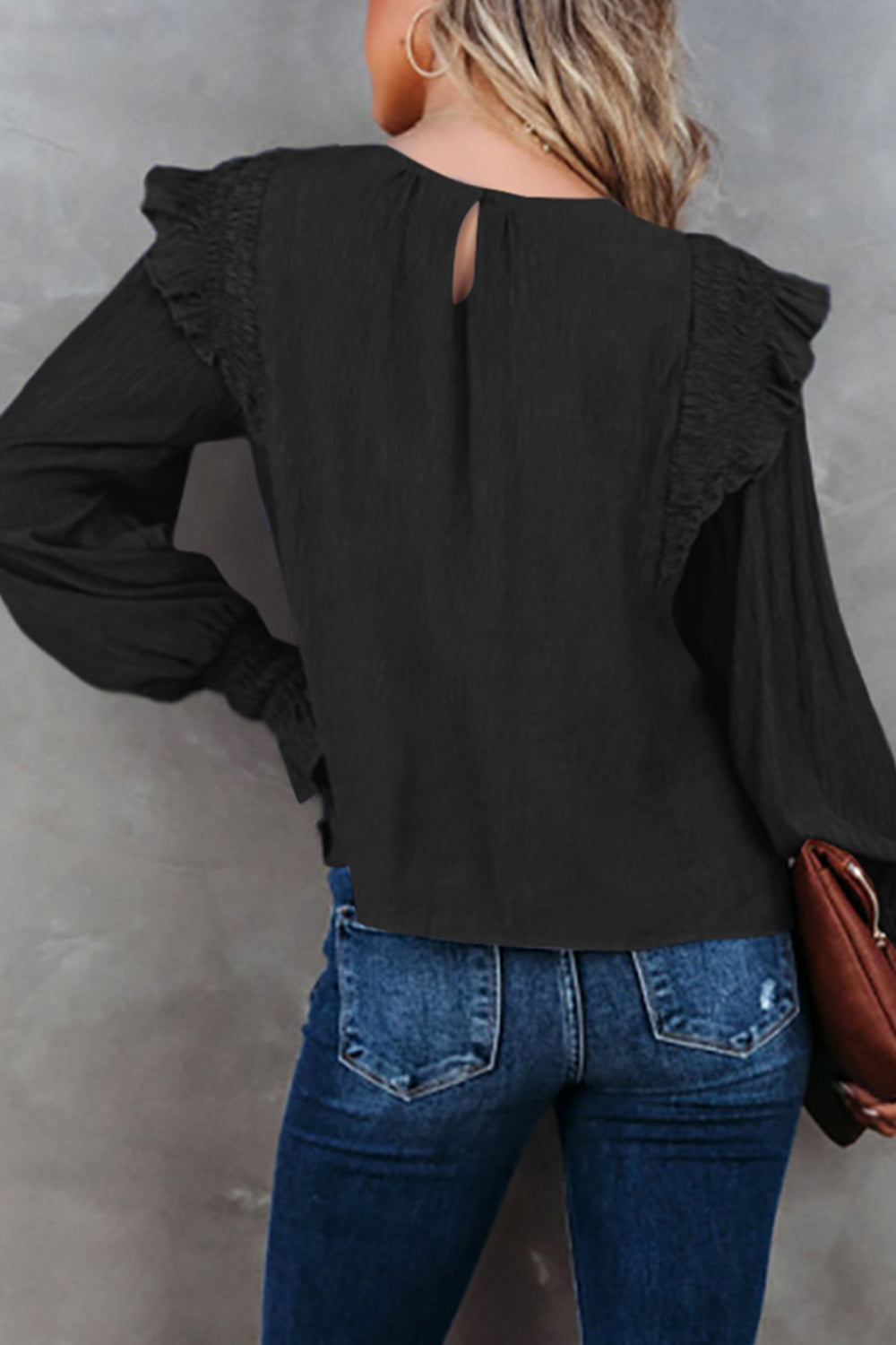 I don't have an attitude Smocked Flounce Sleeve Blouse