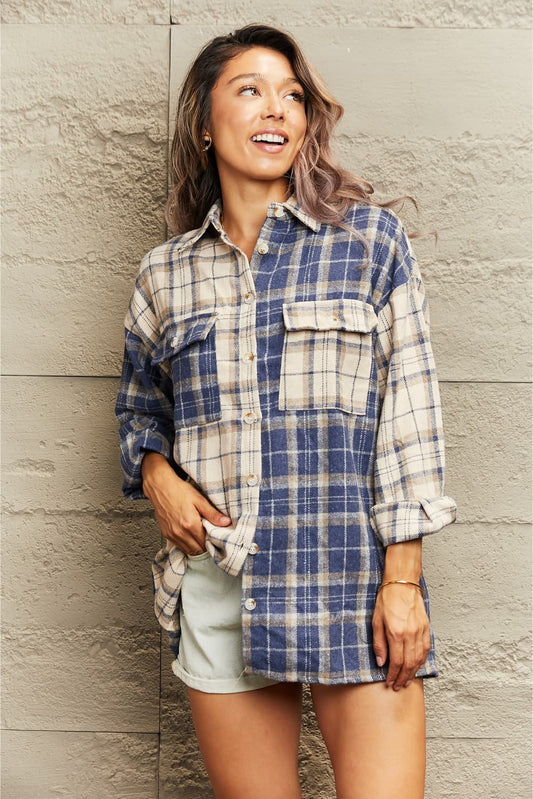 Not your average Plaid Dropped Shoulder Shirt Jacket