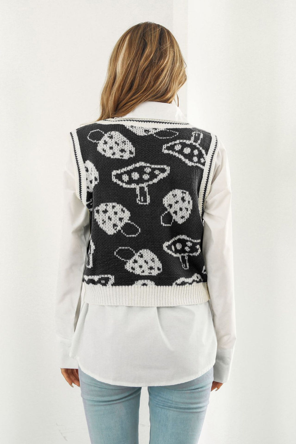 Best Vest in the East Printed Plunge Neck Sweater Vest