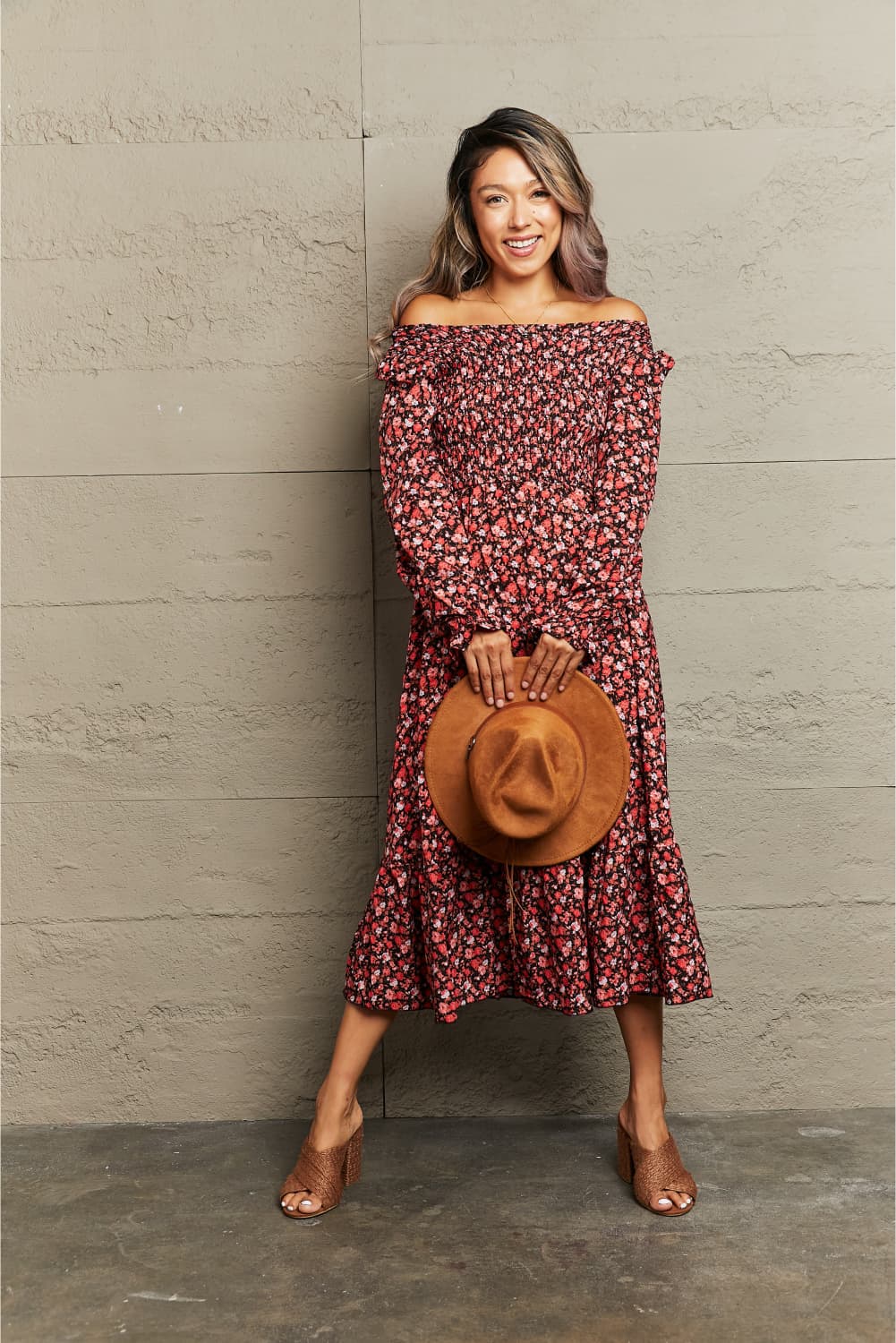 Not even trying Off-Shoulder Long Sleeve Midi Dress