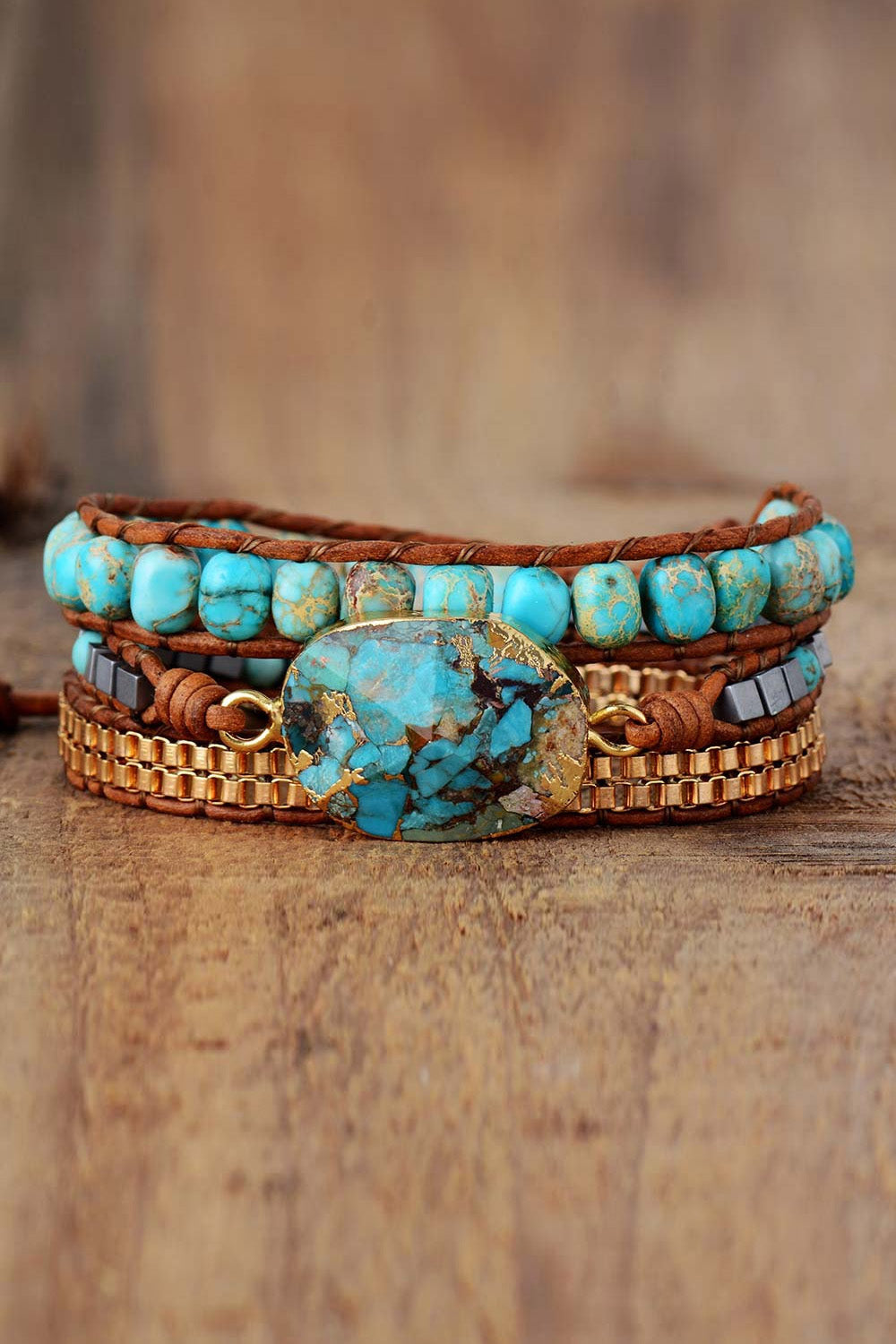 Falling in the leaves Handmade Natural Stone Copper Bracelet