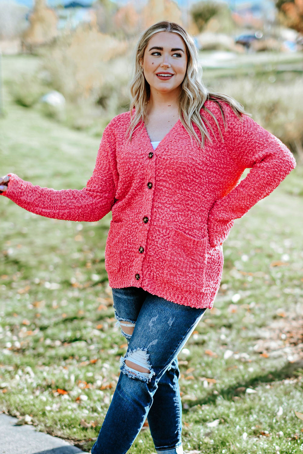 So Comfy Plus Size Button Down Cardigan with Pockets