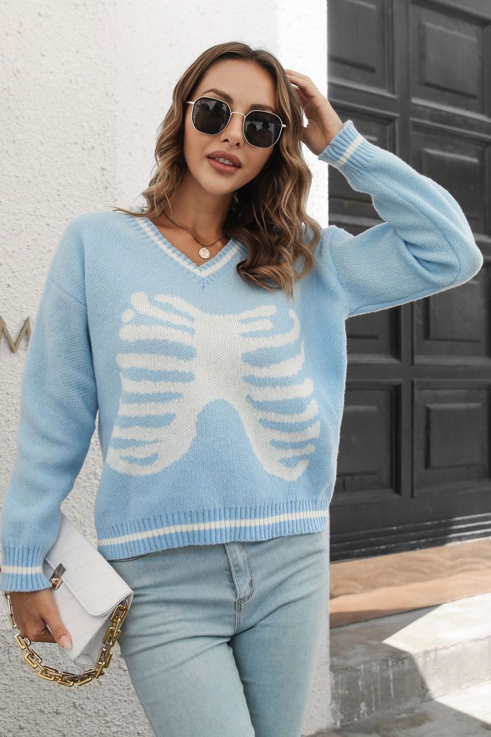 No bones about it Neck Long Sleeve Pullover Sweater