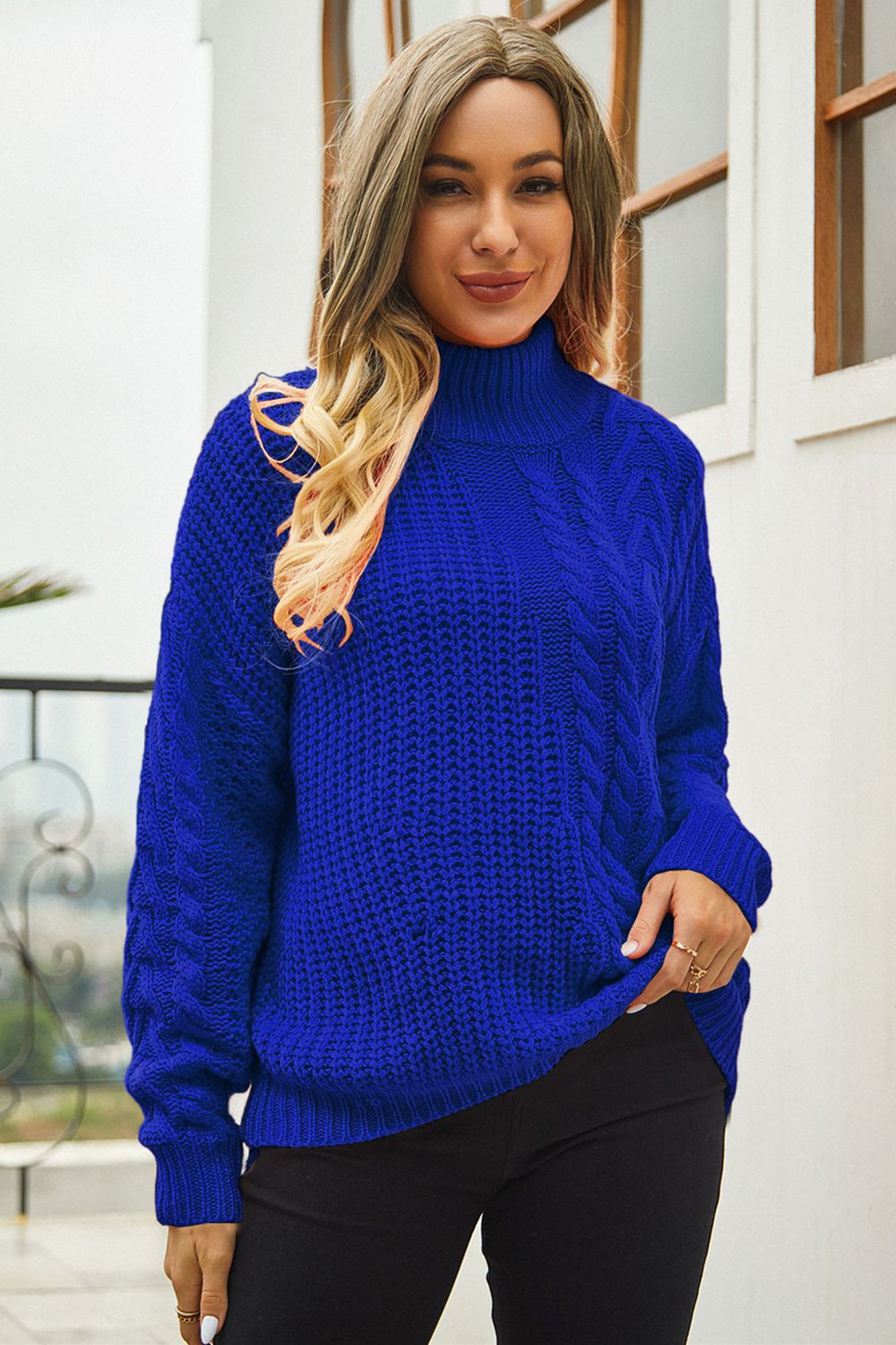 The Favorite Sweater Cable-Knit Turtle Neck Long Sleeve