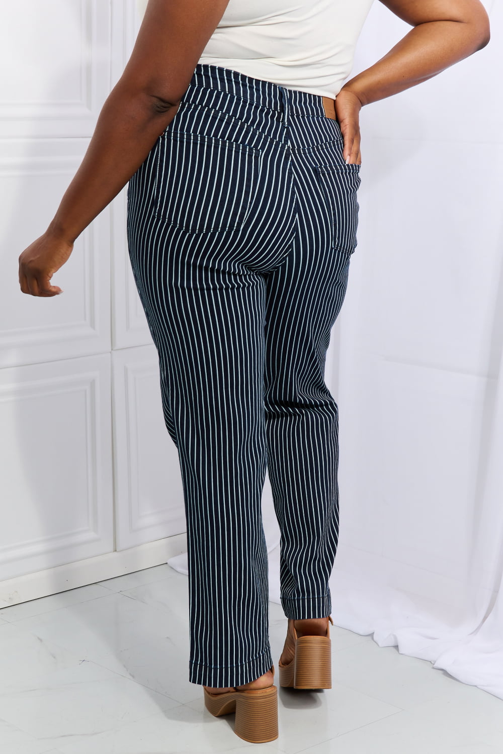 Tell Your friends (or NOT)Judy Blue Cassidy Full Size High Waisted Tummy Control Striped Straight Jeans