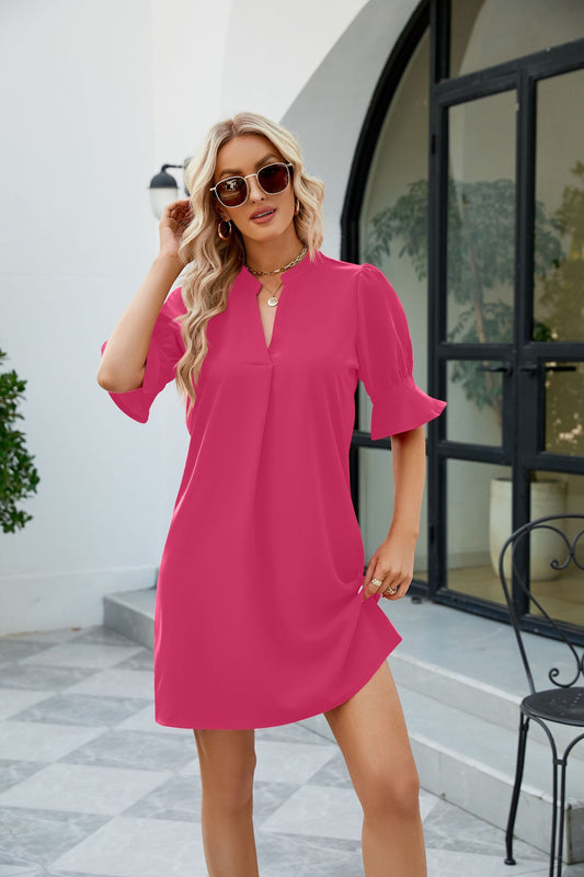 The dress you wish you had Notched Neck Flounce Sleeve Mini Dress