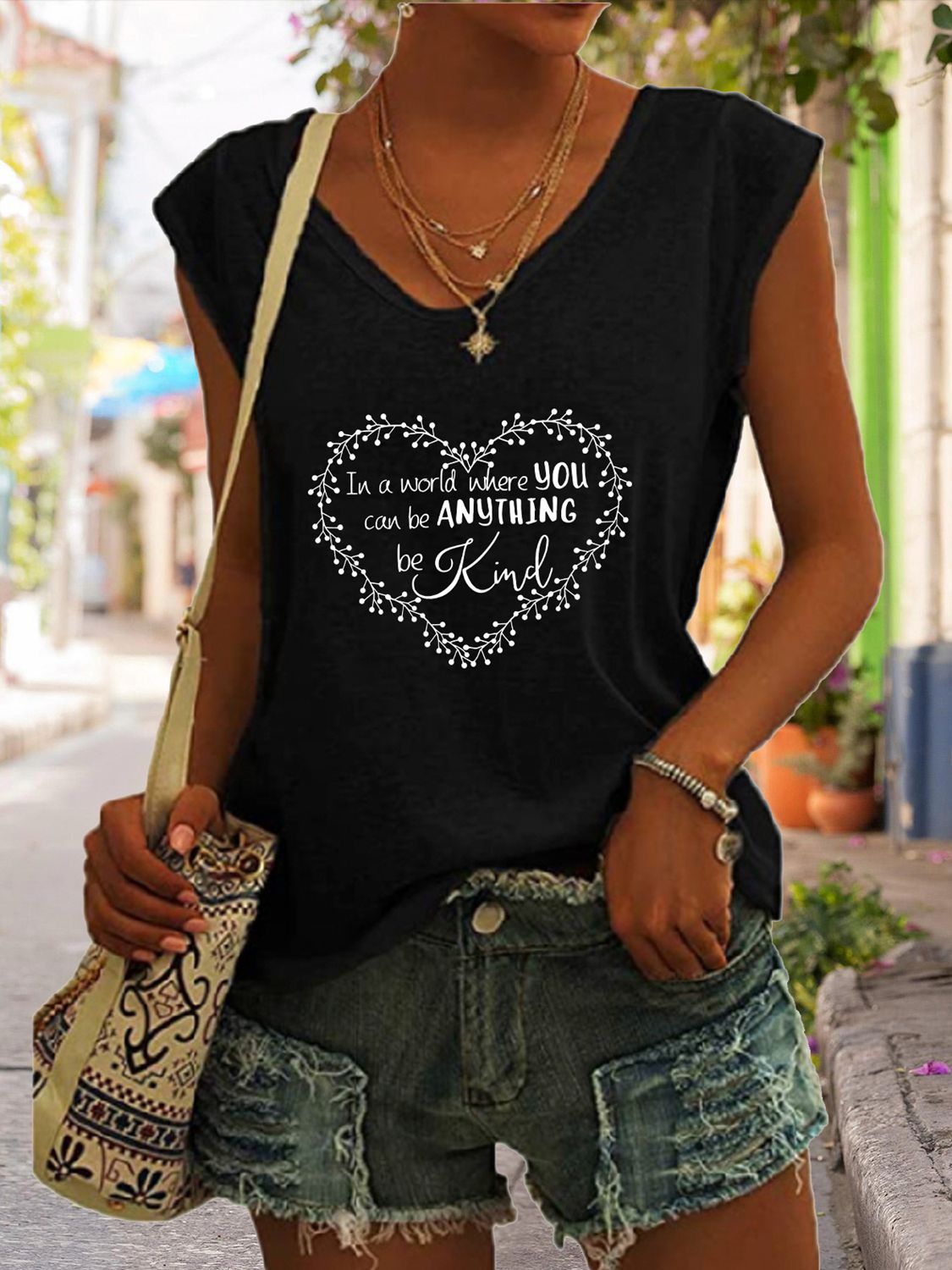 Be KIND Full Size Heart Graphic V-Neck Tank