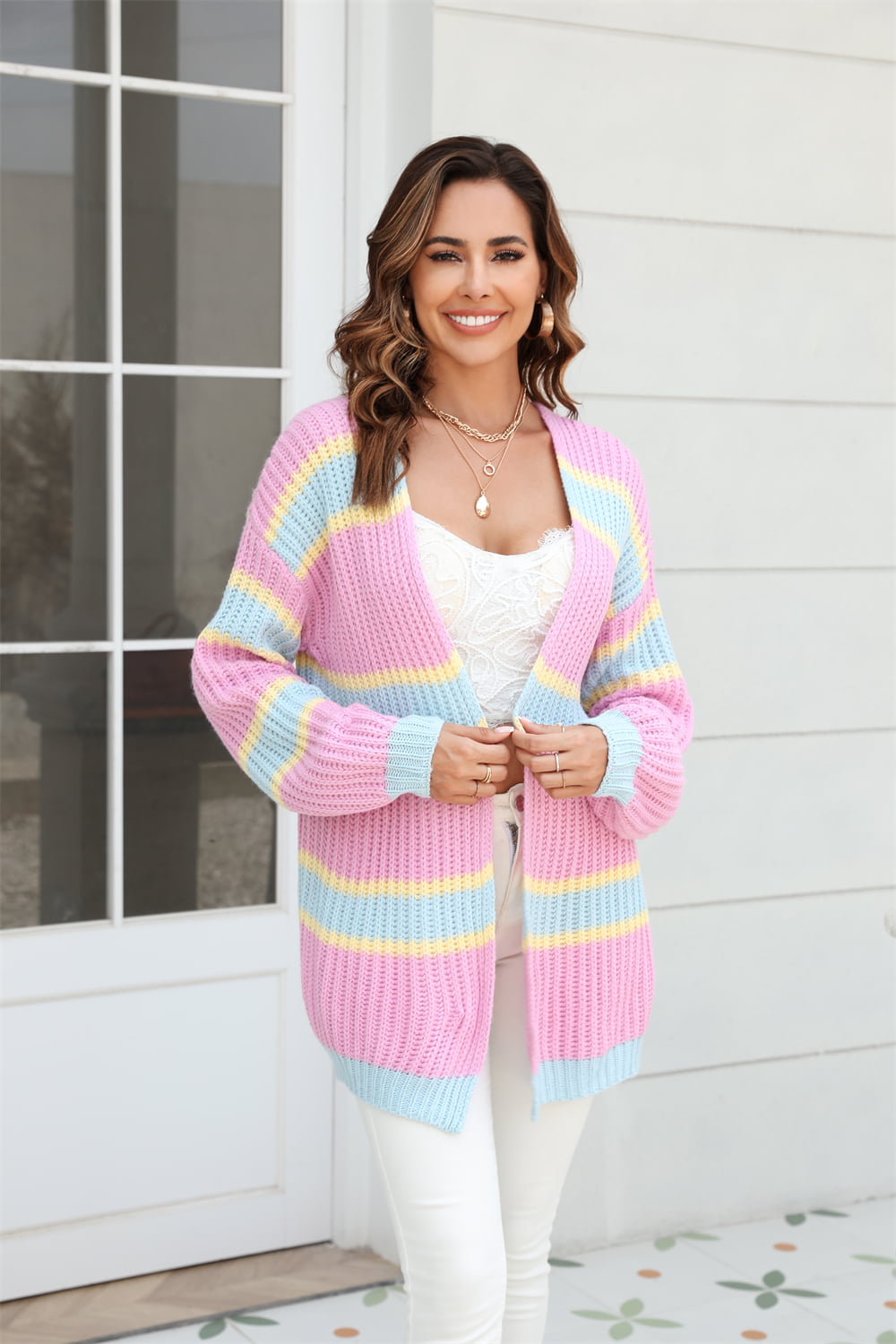 So Fresh! Color Block Ribbed Dropped Shoulder Open Front Cardigan