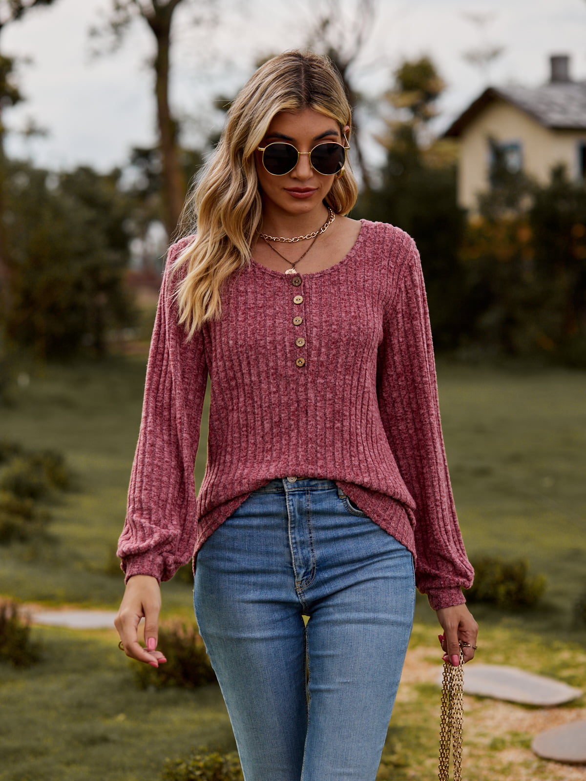 I'll always be a Round Neck Button-Down Long Sleeve Tee