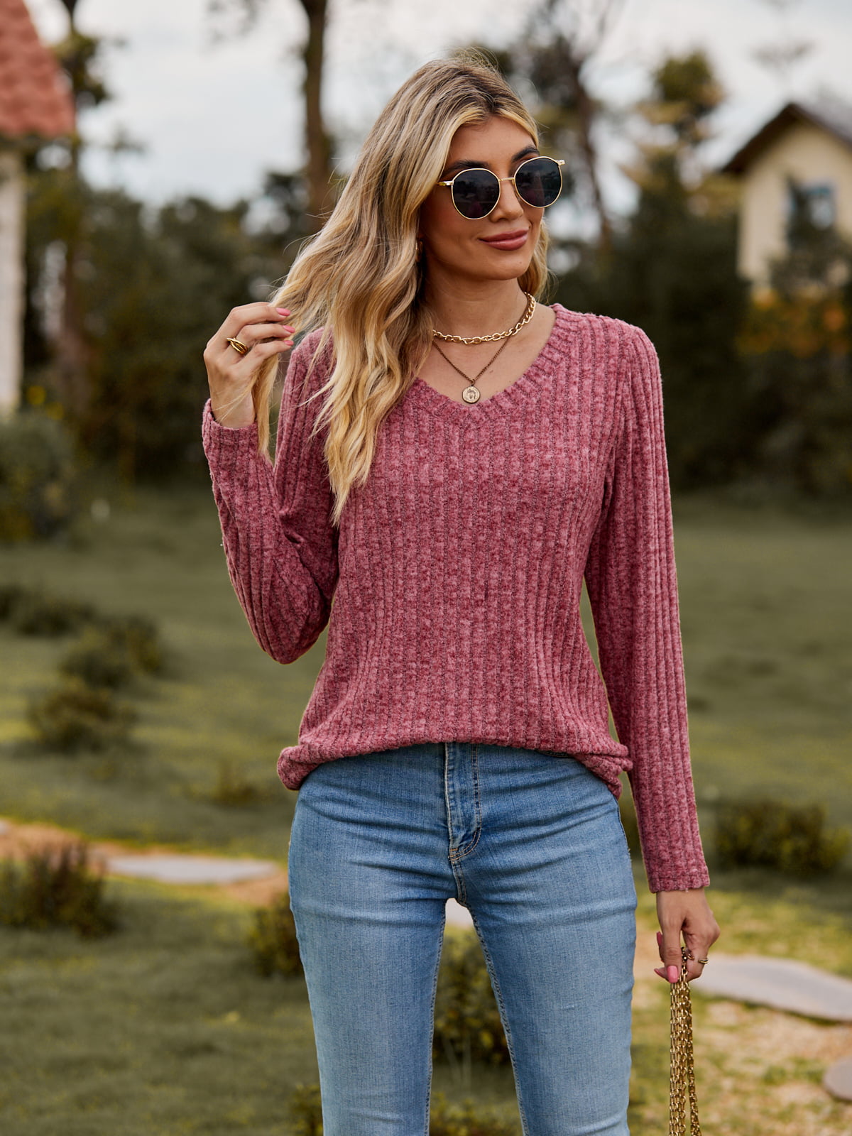 I'm always grabbing for the Ribbed V-Neck Long Sleeve Tee