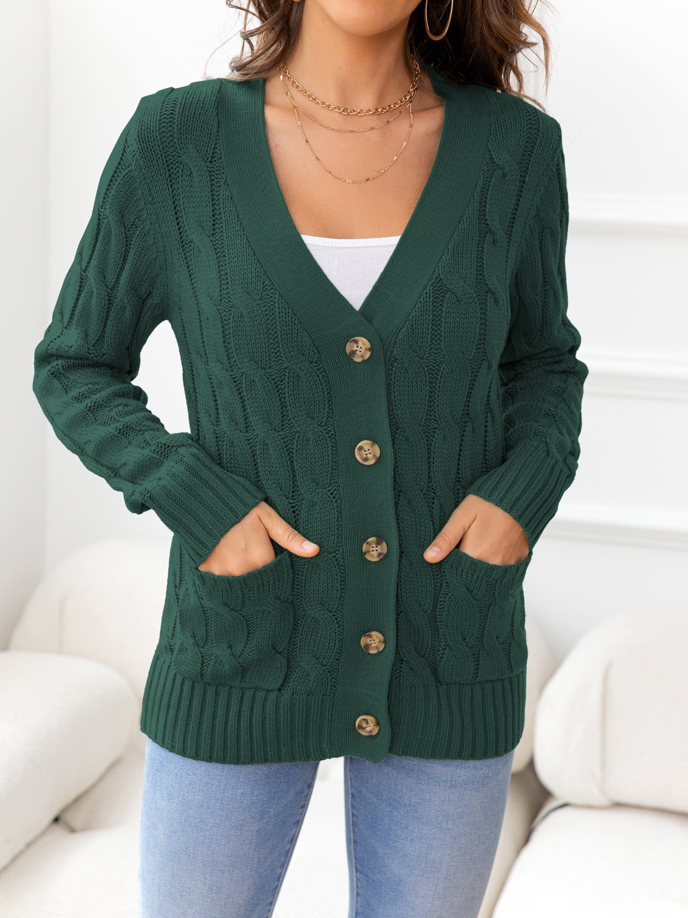 Sounds Boring but it's not Button Down Cable-Knit Cardigan