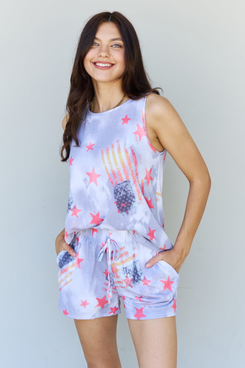 Aim for the ODDI Full Size Tie-Dye Star Printed Loungewear Set