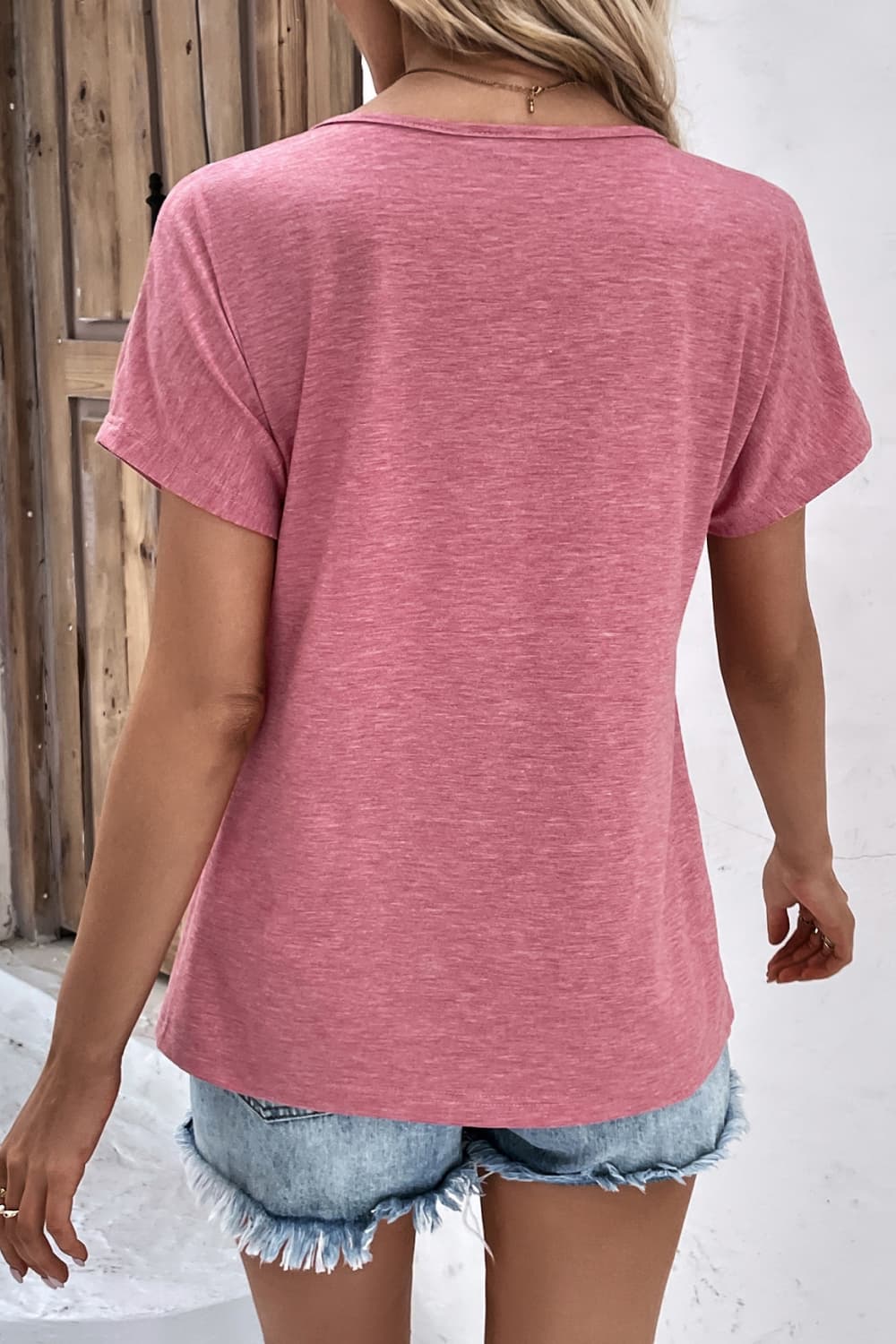 Favorite Every Day  Button V-Neck Short Sleeve Tee