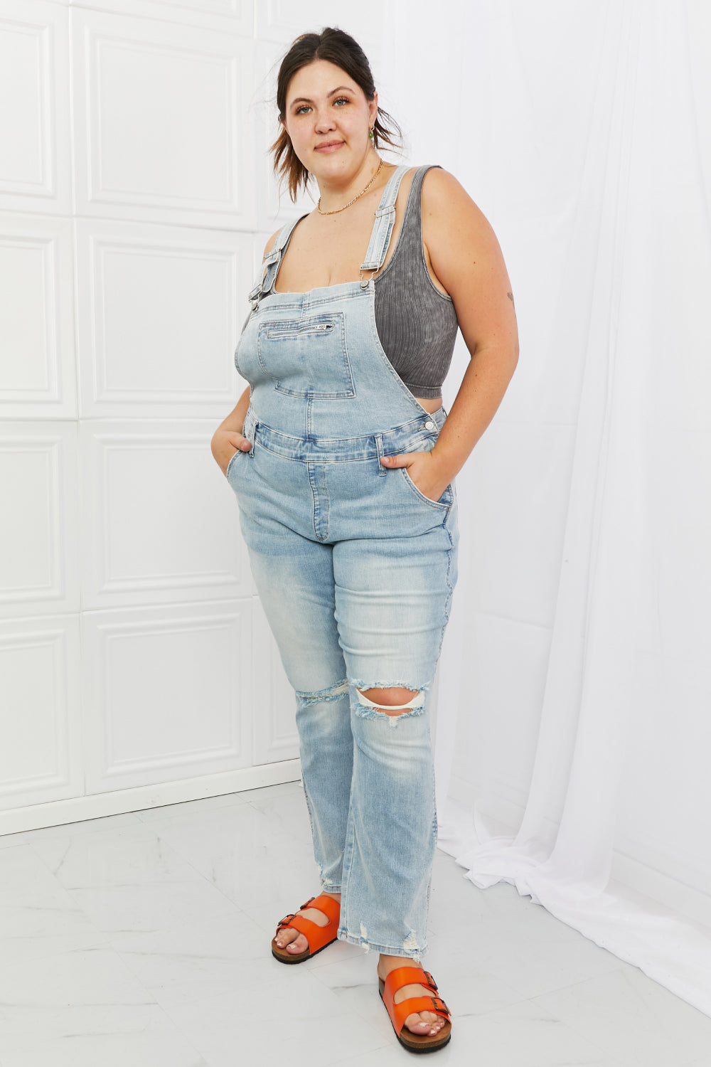 Pumpkin Picking MUST 🎃Judy Blue Melina Full Size Distressed Straight Leg Overalls