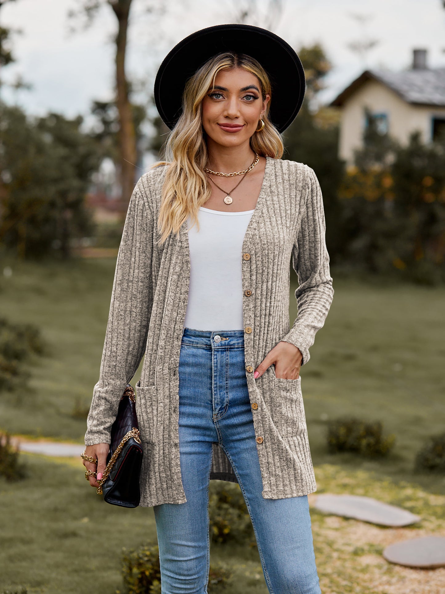 Take your sweater with you Ribbed Button-UP Cardigan with Pockets