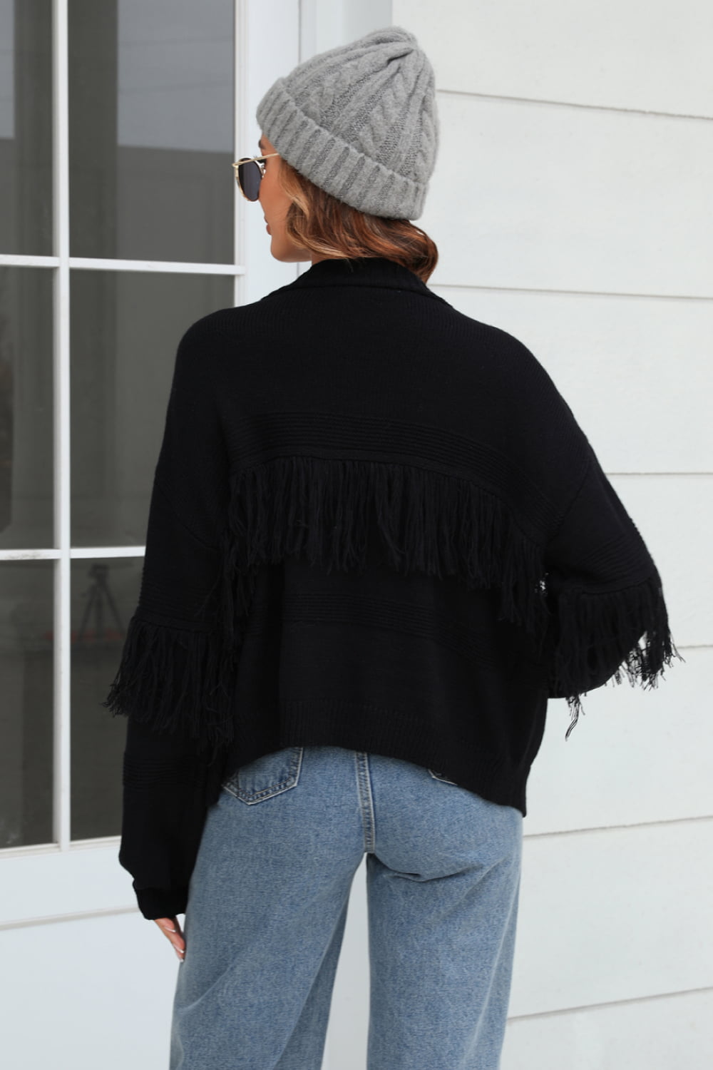 The beach is so overrated Double Take Fringe Trim Open Front Cardigan