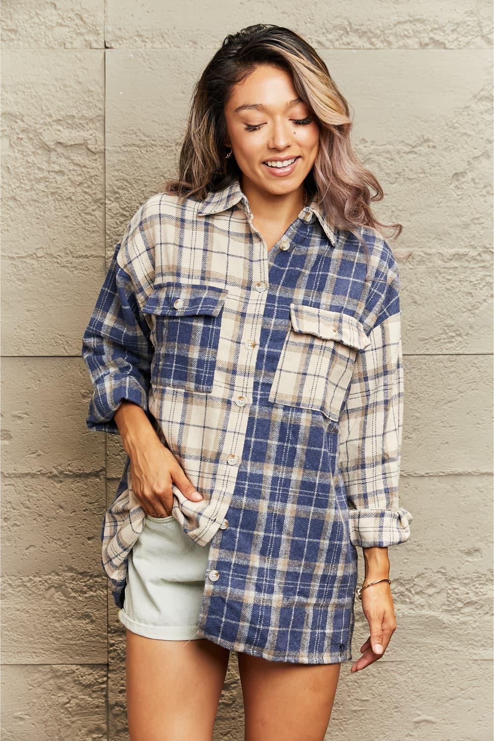 Not your average Plaid Dropped Shoulder Shirt Jacket