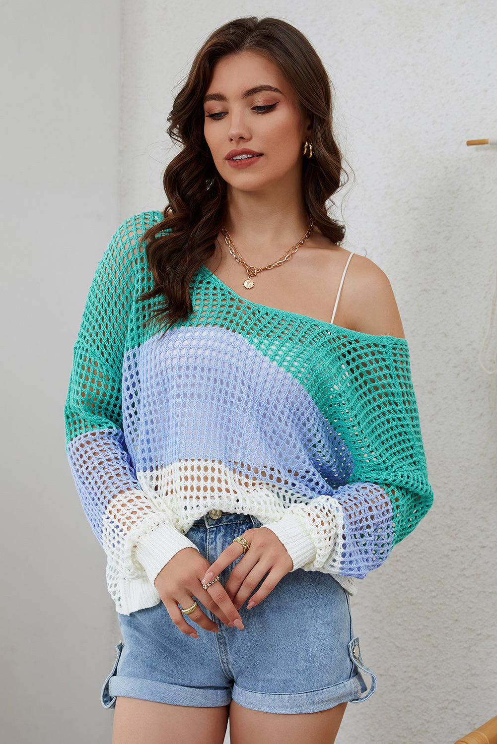 Ready for it all Openwork V-Neck Dropped Shoulder Blouse