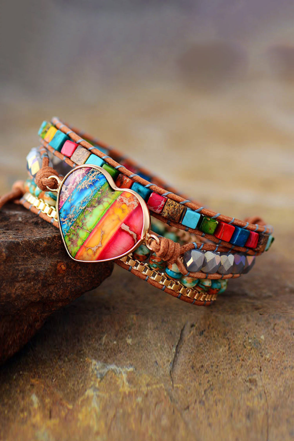 Peace, Love and Imperial Jasper & Crystal Layered Bracelet