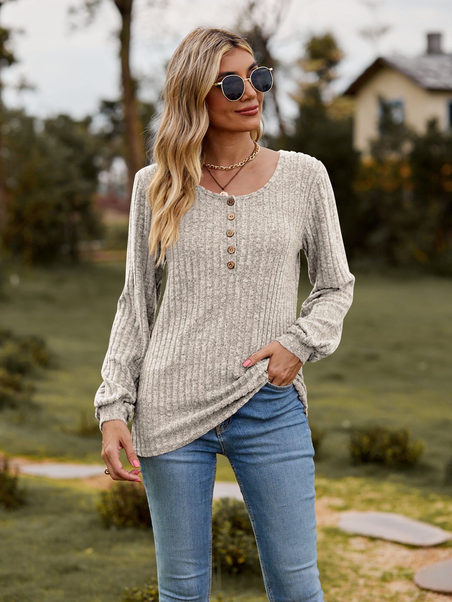 I'll always be a Round Neck Button-Down Long Sleeve Tee