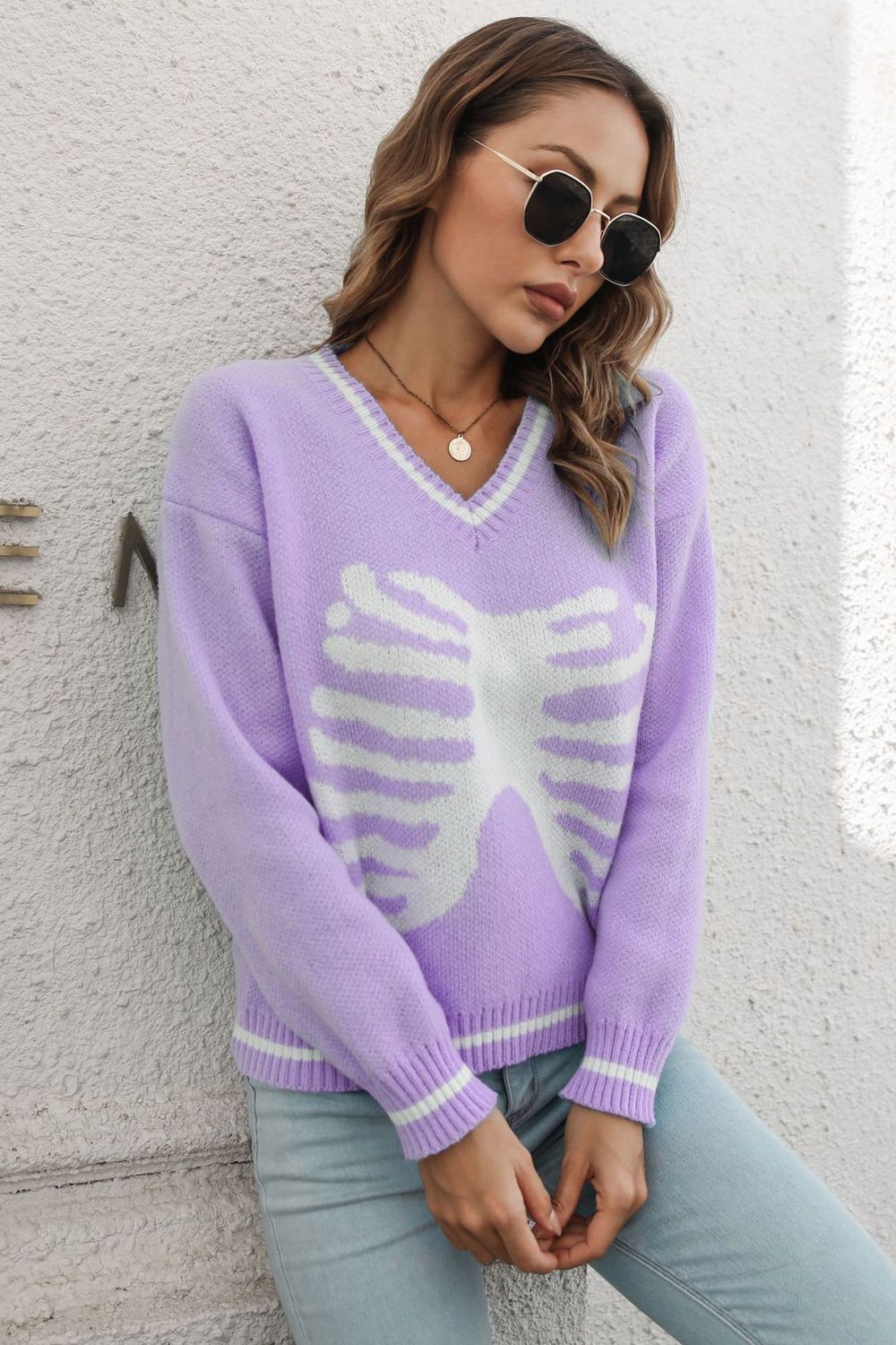 No bones about it Neck Long Sleeve Pullover Sweater