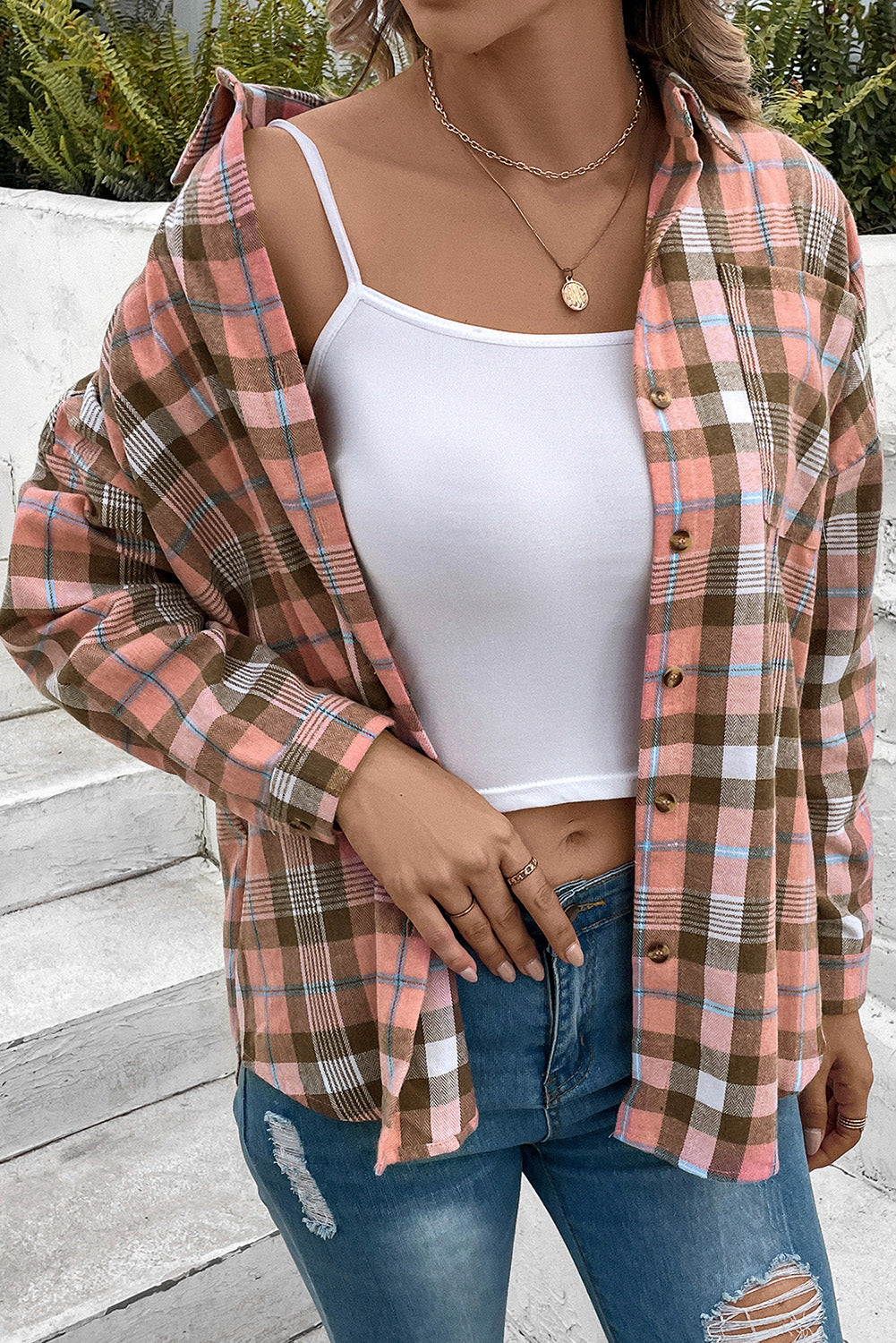 So Perfect Plaid Collared Neck Long Sleeve Button-Up Shirt