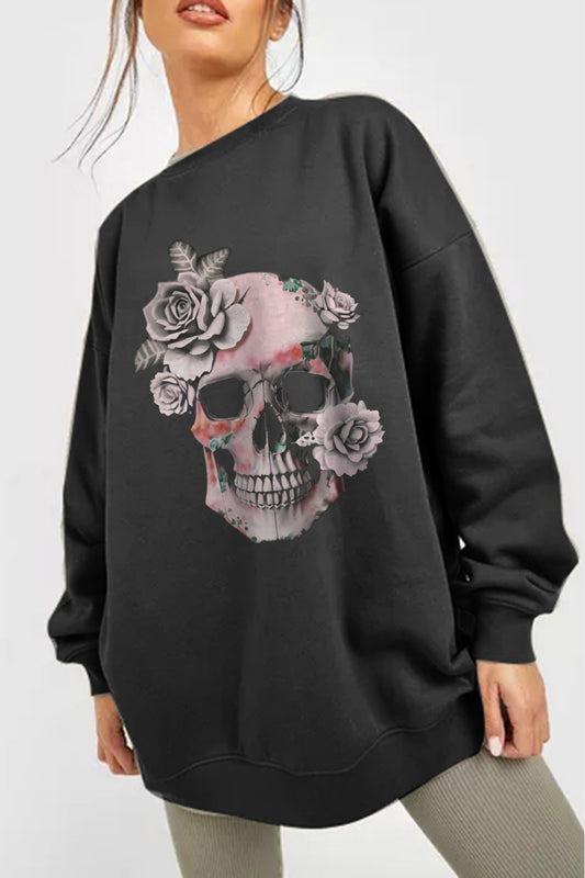 No SKULL about it Simply Love Simply Love Full Size Dropped Shoulder SKULL Graphic Sweatshirt