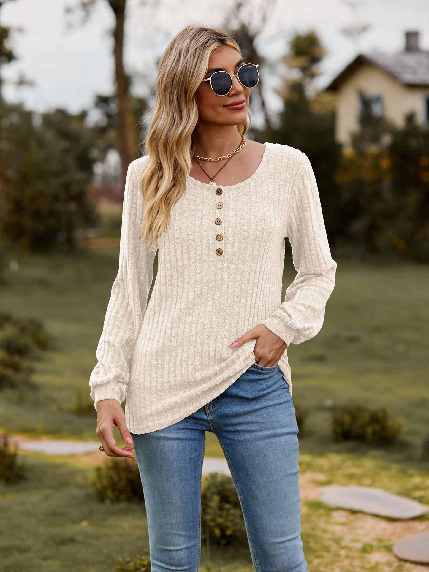 I'll always be a Round Neck Button-Down Long Sleeve Tee