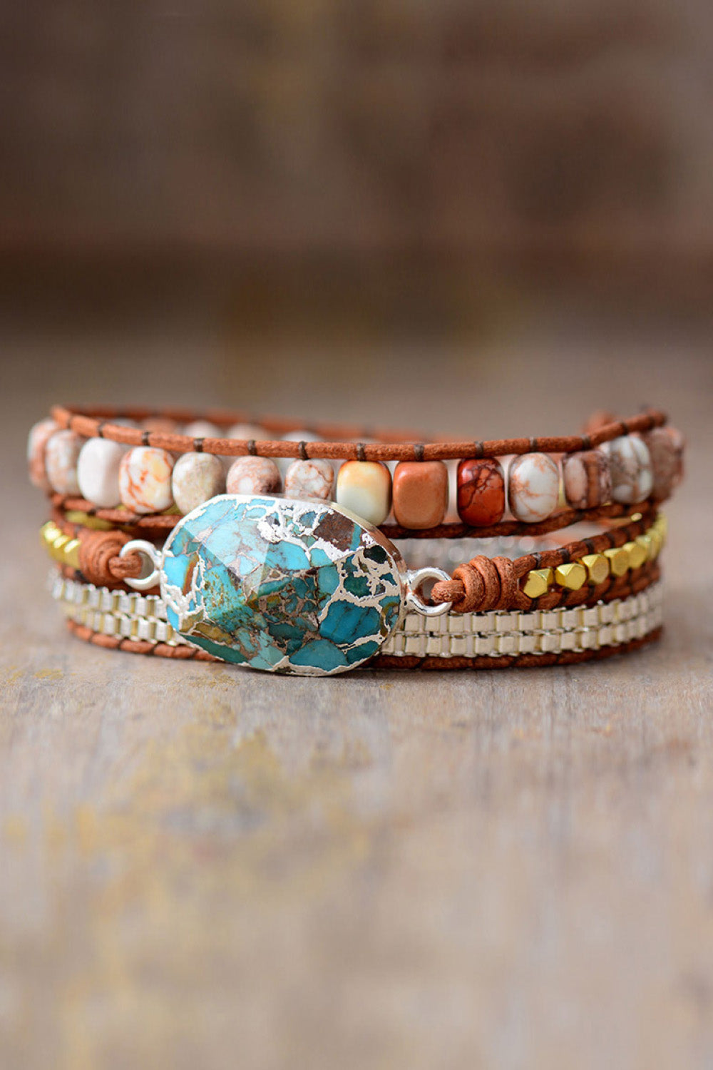 Falling in the leaves Handmade Natural Stone Copper Bracelet