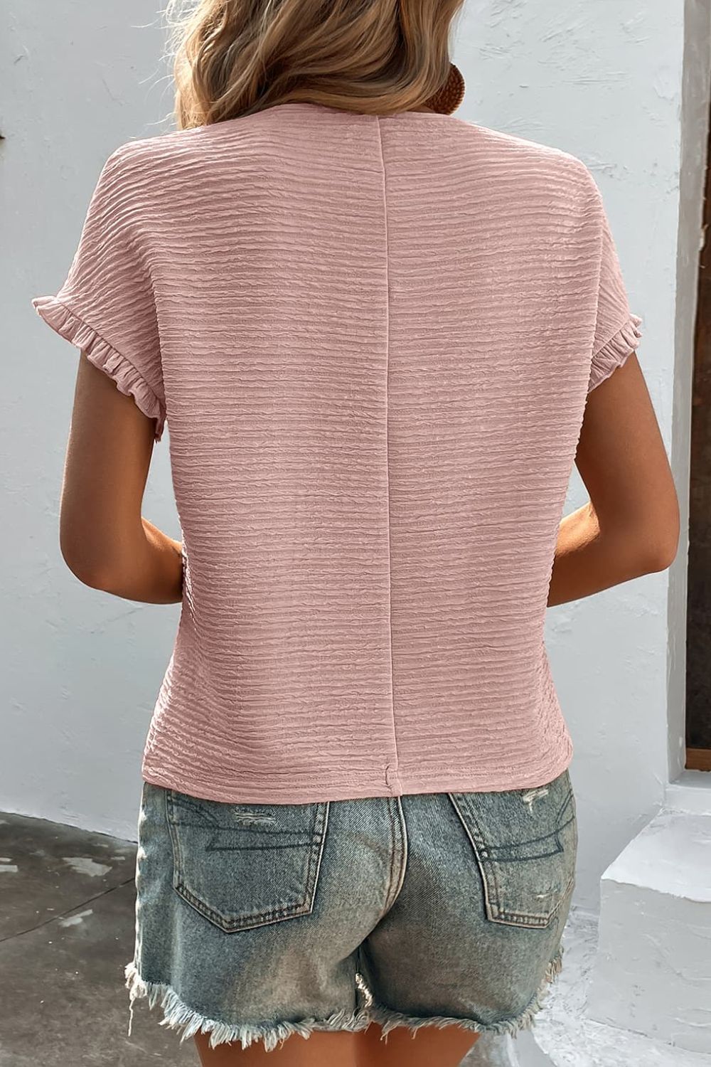 Jersey approved Textured Round Neck Short Sleeve Top 💗