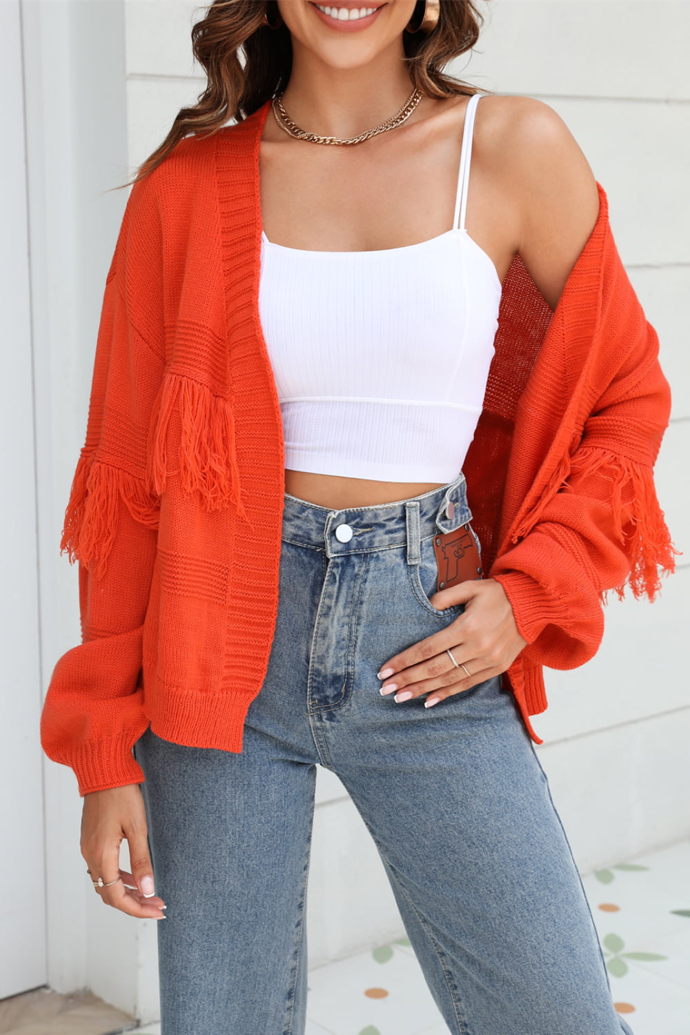 The beach is so overrated Double Take Fringe Trim Open Front Cardigan