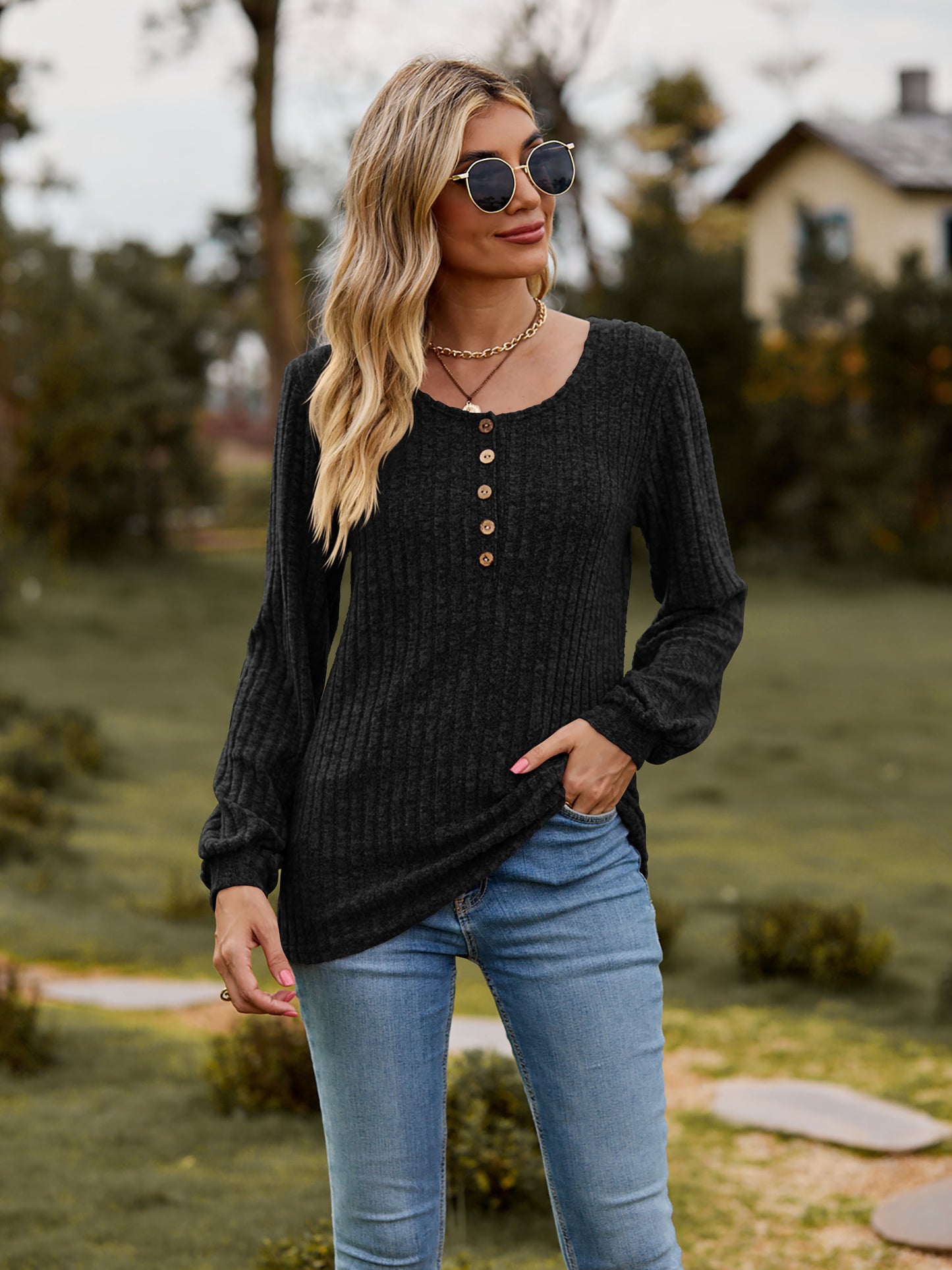 I'll always be a Round Neck Button-Down Long Sleeve Tee