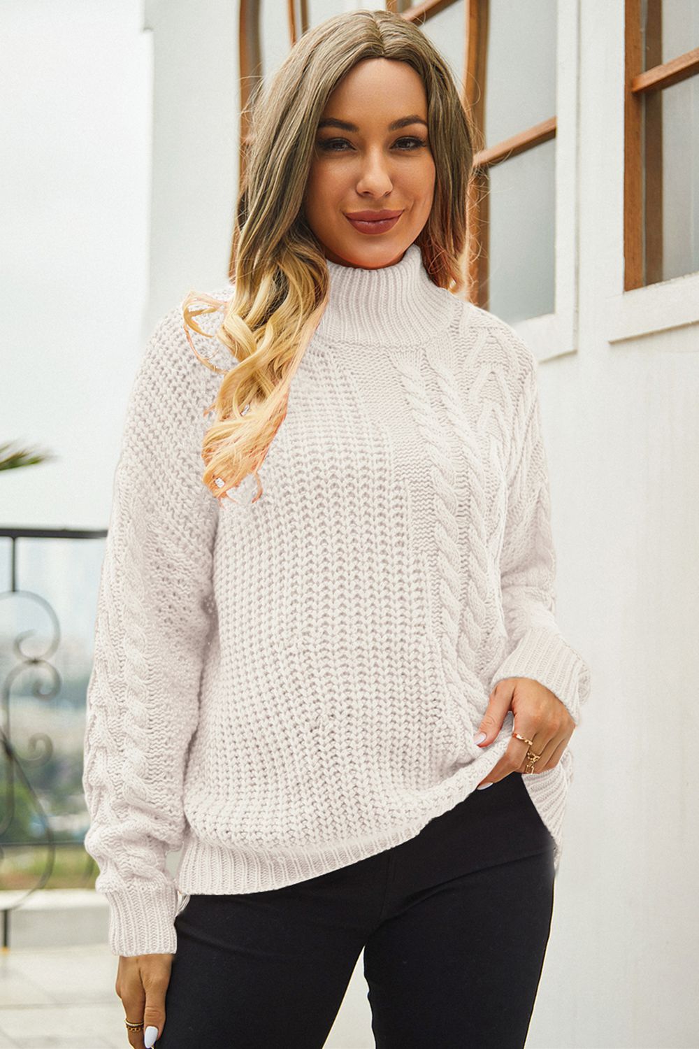 The Favorite Sweater Cable-Knit Turtle Neck Long Sleeve