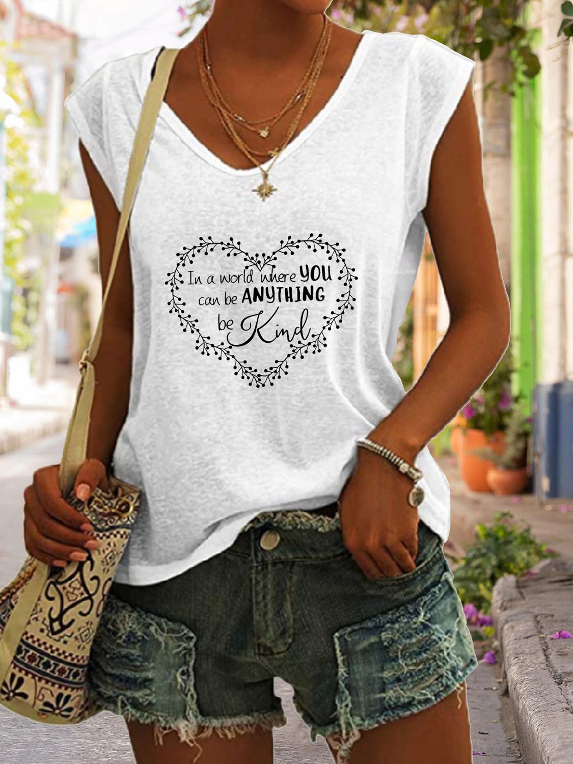 Be KIND Full Size Heart Graphic V-Neck Tank