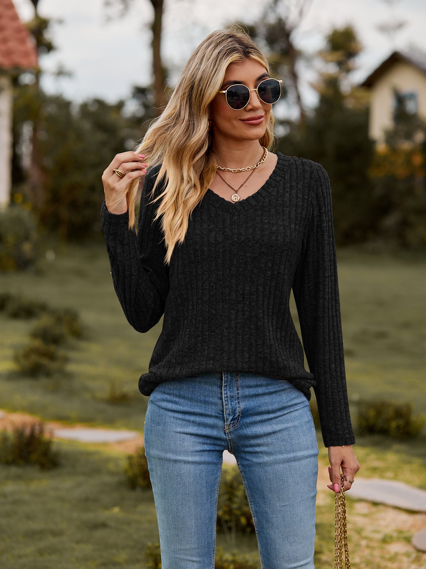 I'm always grabbing for the Ribbed V-Neck Long Sleeve Tee