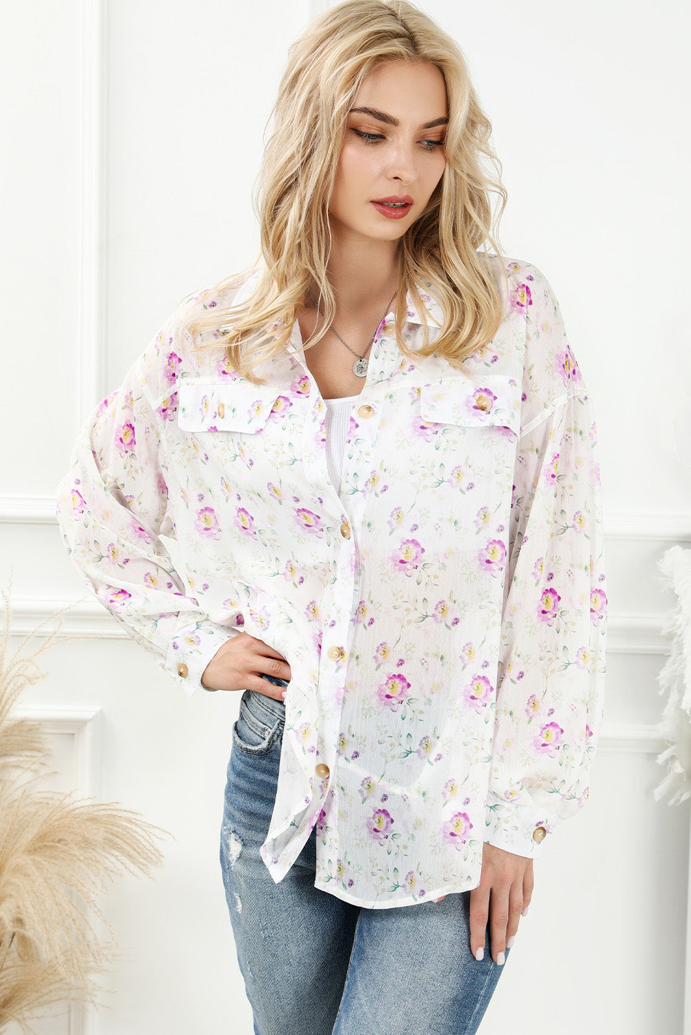 So Feminine Floral Print Long Sleeve Shirt