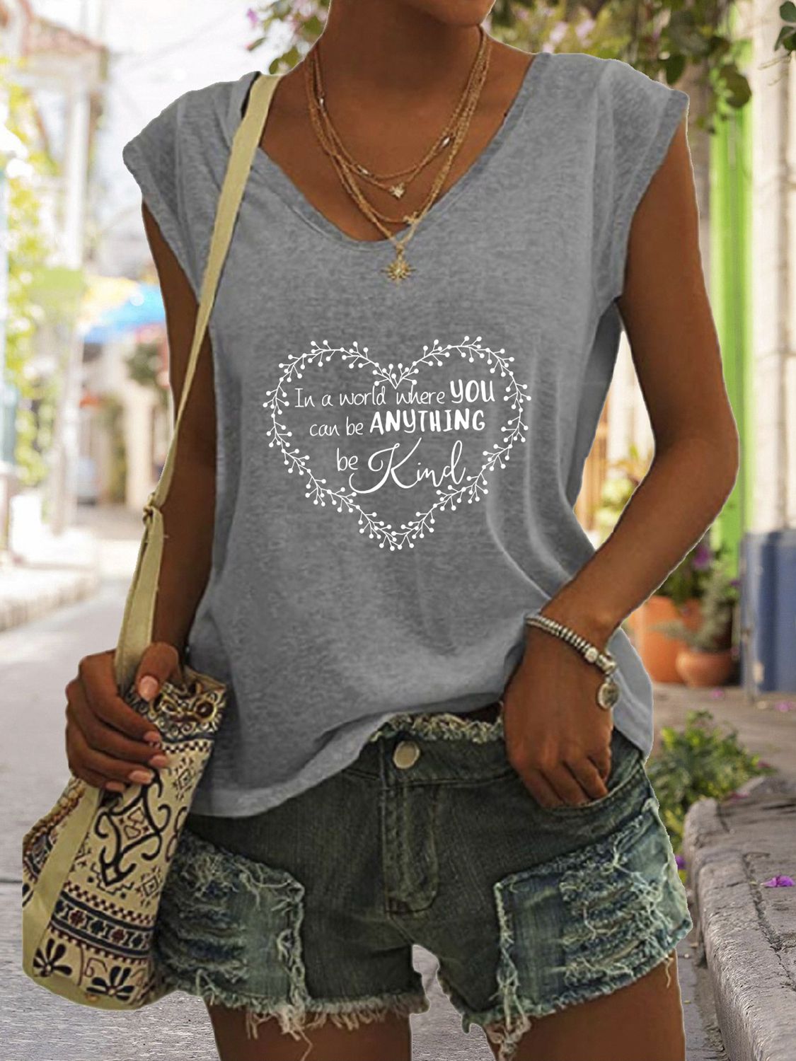 Be KIND Full Size Heart Graphic V-Neck Tank